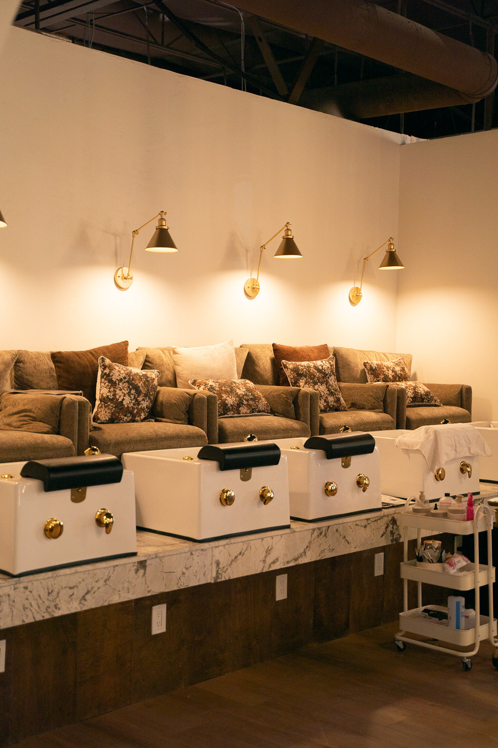Warm pedicure lounge at Cambria Academy